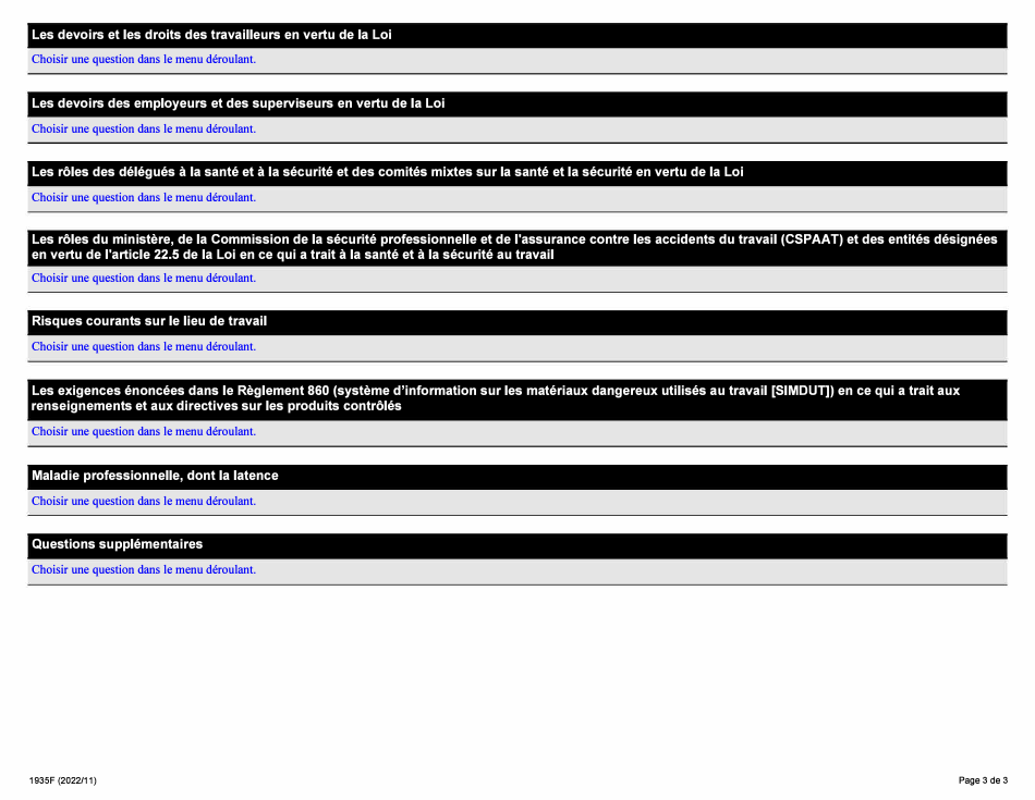 Forme 1935F Verification DES Connaissances DES Travailleurs - Ontario, Canada (French), Page 3