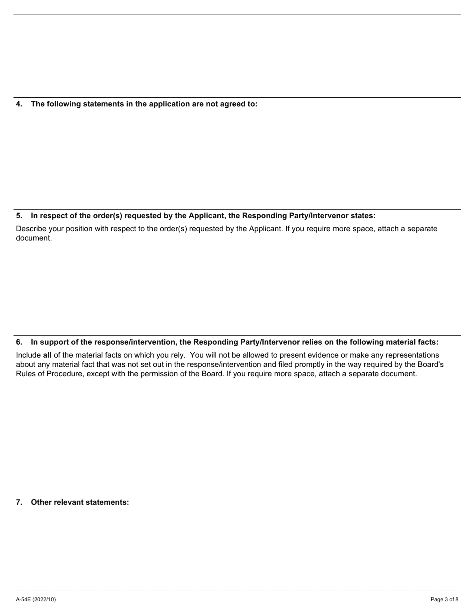 Form A-54 Response / Intervention - Application Under Section 50 of the Act (Unlawful Reprisal) - Ontario, Canada, Page 3