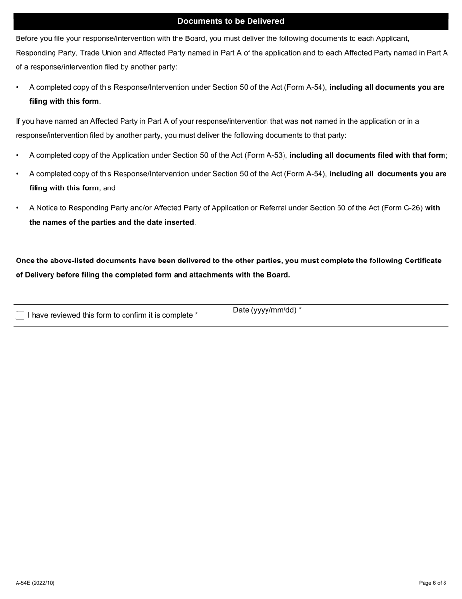 Form A-54 Response / Intervention - Application Under Section 50 of the Act (Unlawful Reprisal) - Ontario, Canada, Page 6