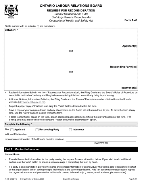 Form A-49 Request for Reconsideration - Ontario, Canada