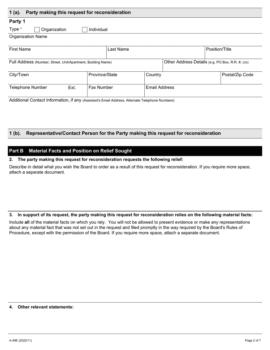 Form A-49 Request for Reconsideration - Ontario, Canada, Page 2