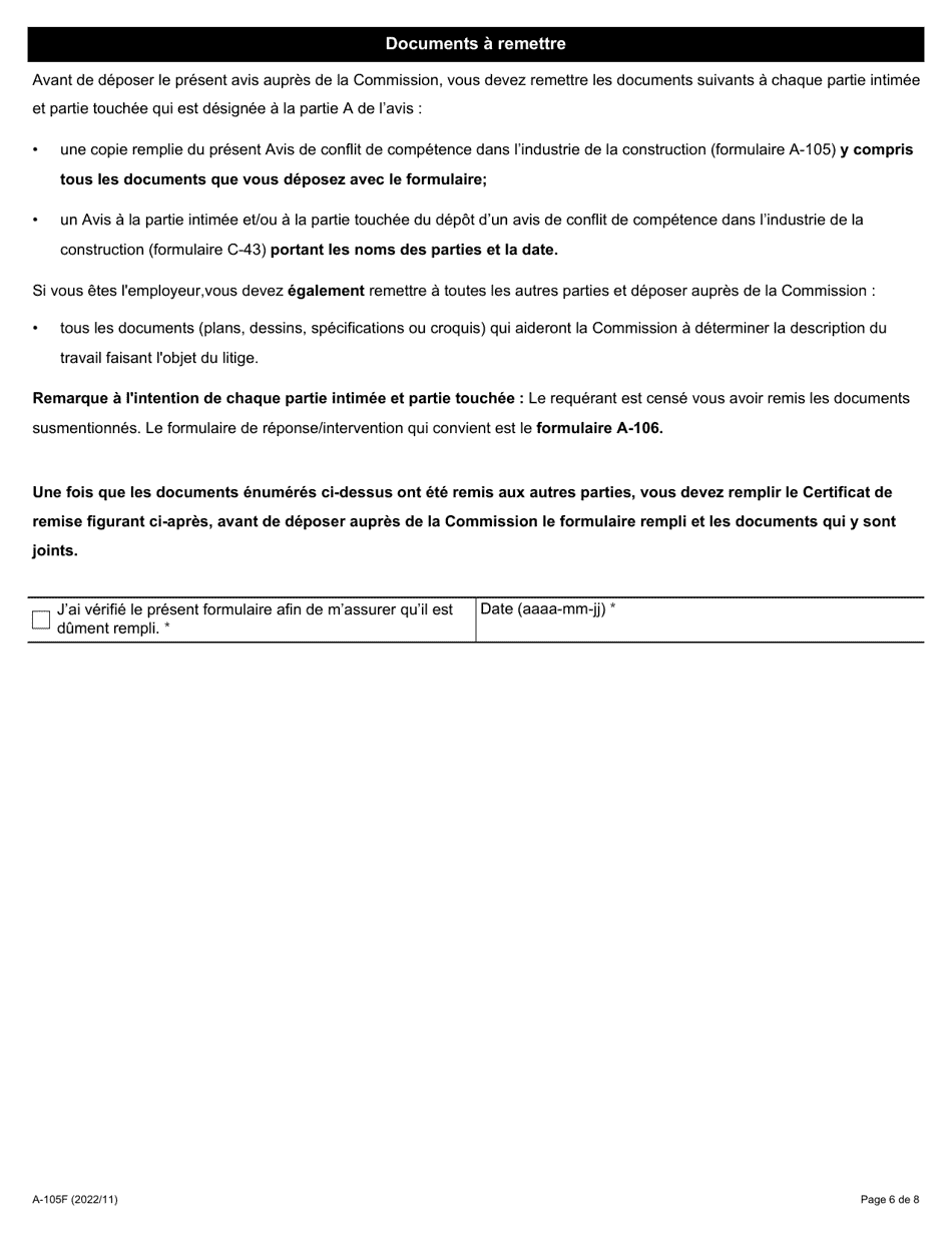 Forme A-105 Avis De Conflit De Competence Dans Lindustrie De La Construction - Ontario, Canada (French), Page 6