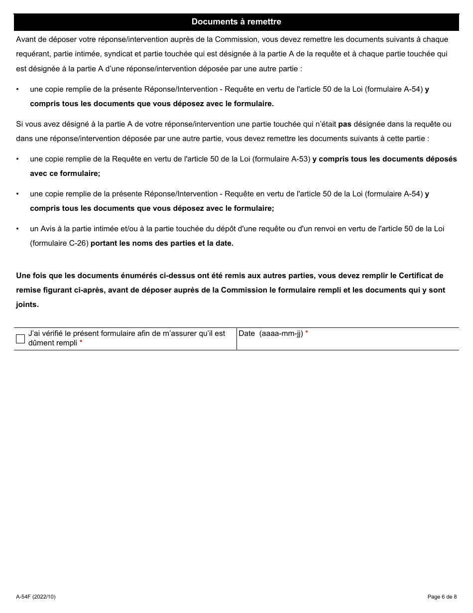 Forme A-54 Reponse / Intervention - Requete En Vertu De Larticle 50 De La Loi (Represailles Illicites) - Ontario, Canada (French), Page 6