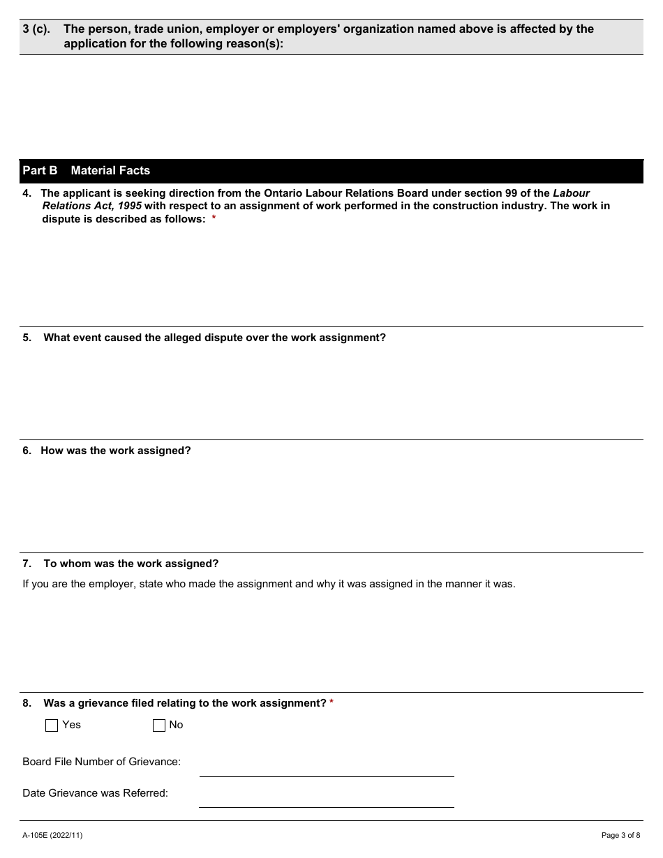 Form A-105 Notice of Jurisdictional Dispute in the Construction Industry - Ontario, Canada, Page 3