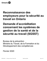 Document preview: Forme 2028F Demande D'accreditation Concernant Les Systemes De Gestion De La Sante Et De La Securite Au Travail (Sgsst) - Ontario, Canada (French)