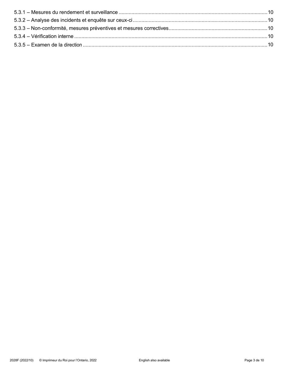 Forme 2028F Demande Daccreditation Concernant Les Systemes De Gestion De La Sante Et De La Securite Au Travail (Sgsst) - Ontario, Canada (French), Page 3