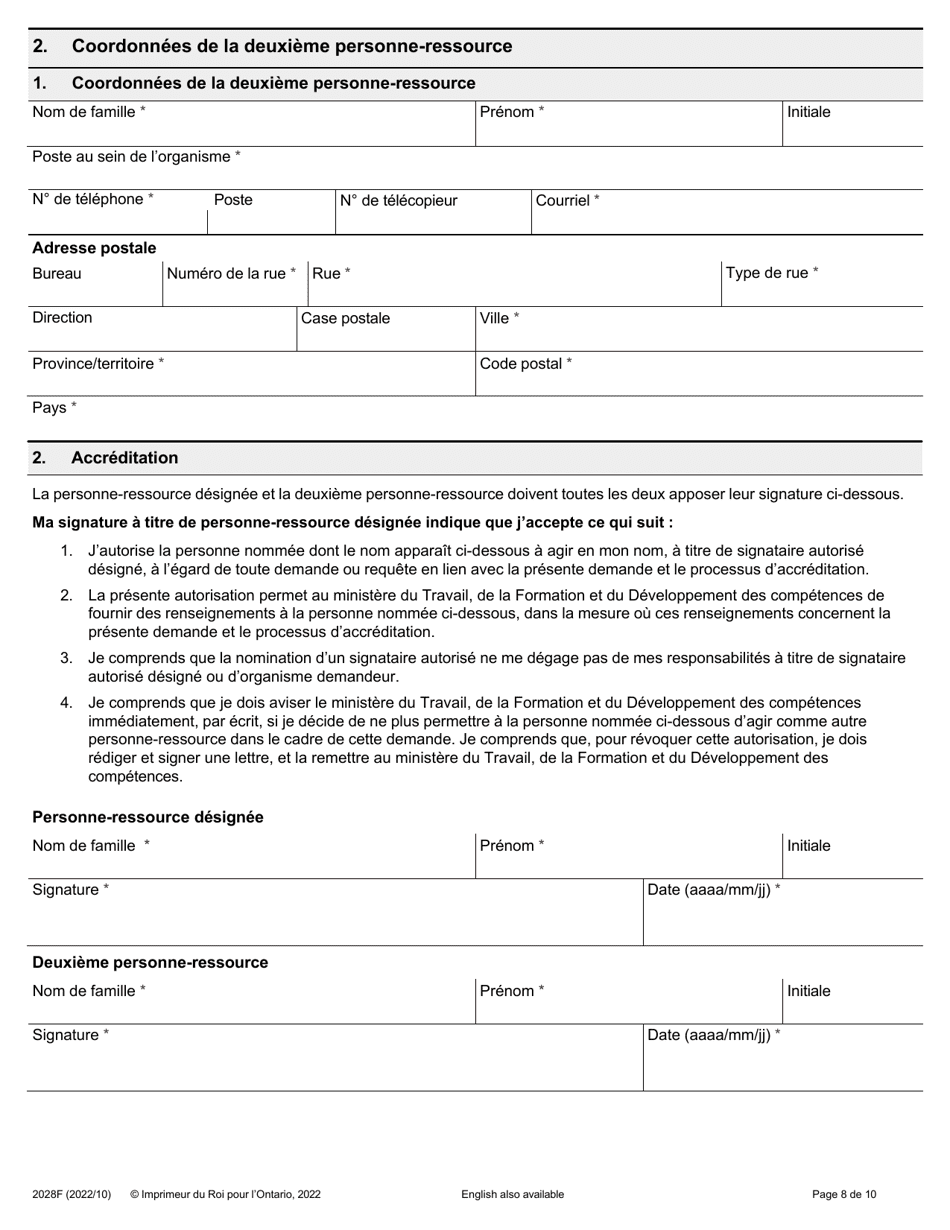 Forme 2028F Demande Daccreditation Concernant Les Systemes De Gestion De La Sante Et De La Securite Au Travail (Sgsst) - Ontario, Canada (French), Page 8