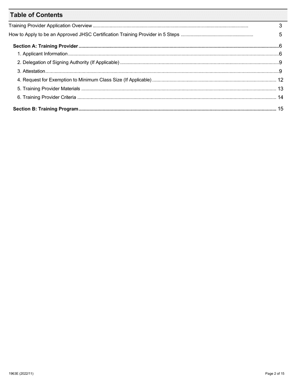 Form 1963E Joint Health and Safety Committee (Jhsc) Certification Training Provider Application - Ontario, Canada, Page 2