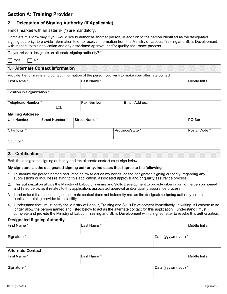 Form 1963E Joint Health and Safety Committee (Jhsc) Certification Training Provider Application - Ontario, Canada, Page 8