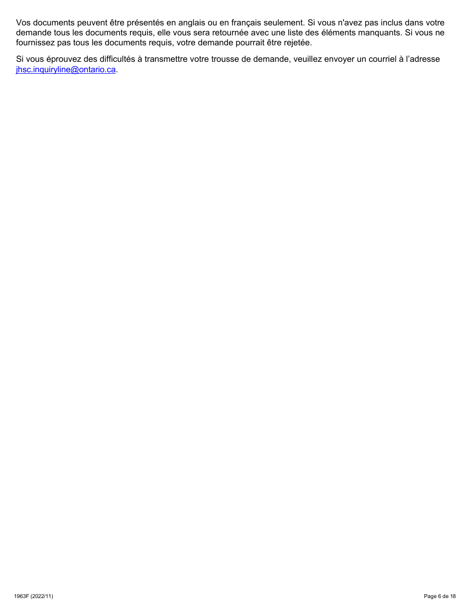 Forme 1963F Demande Daccreditation DES Fournisseurs Du Programme De Formation a Lagrement DES Membres DES Comites Mixtes Sur La Sante Et La Securite Au Travail (Cmsst) - Ontario, Canada (French), Page 6