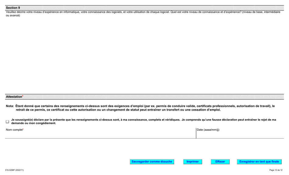 Forme 016-0288F Demande Demploi Inspecteur En Sante Et Securite Au Travail Construction - Ontario, Canada (French), Page 12