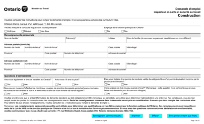 Forme 016-0288F Demande D&#039;emploi Inspecteur En Sante Et Securite Au Travail Construction - Ontario, Canada (French)