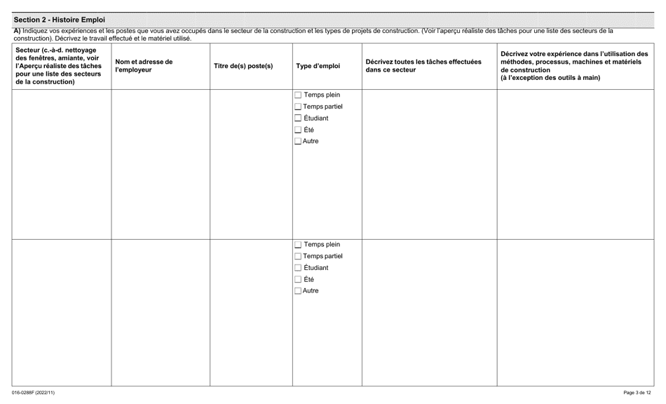 Forme 016-0288F Demande Demploi Inspecteur En Sante Et Securite Au Travail Construction - Ontario, Canada (French), Page 3