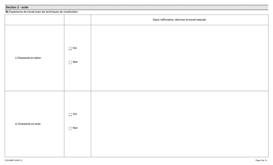 Forme 016-0288F Demande Demploi Inspecteur En Sante Et Securite Au Travail Construction - Ontario, Canada (French), Page 6