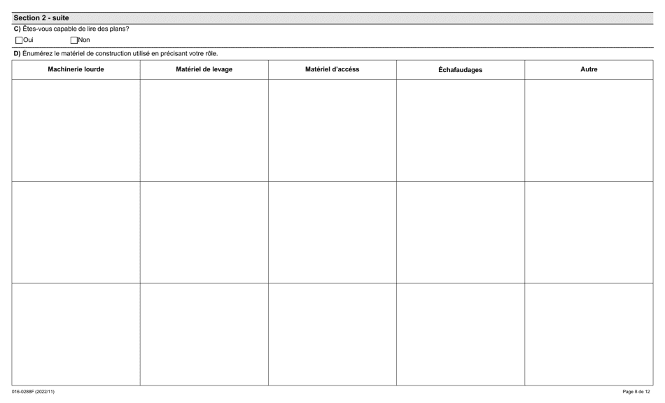 Forme 016-0288F Demande Demploi Inspecteur En Sante Et Securite Au Travail Construction - Ontario, Canada (French), Page 8