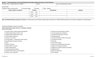 Form 016-0288E Application for Employment Occupational Health and Safety Inspector Construction - Ontario, Canada, Page 2