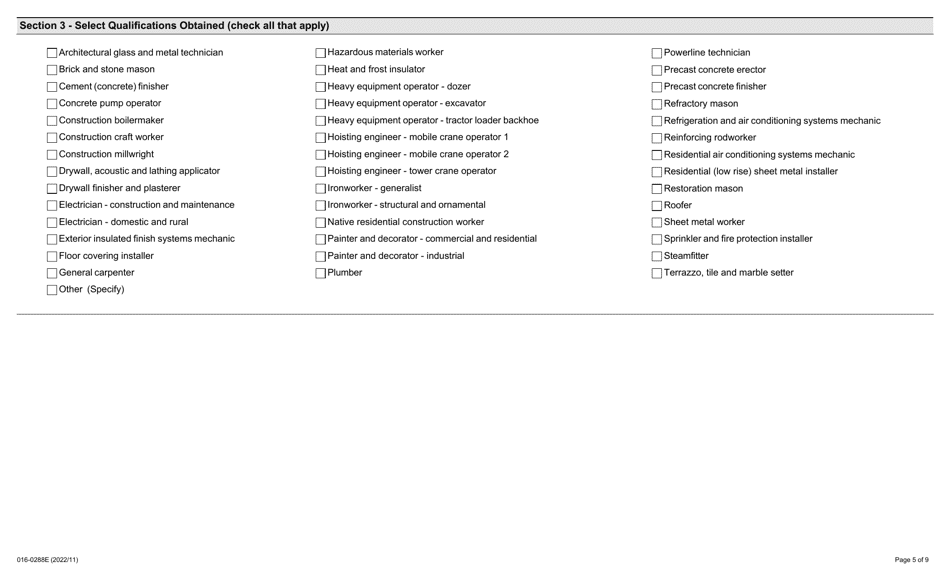 Form 016-0288E Application for Employment Occupational Health and Safety Inspector Construction - Ontario, Canada, Page 5