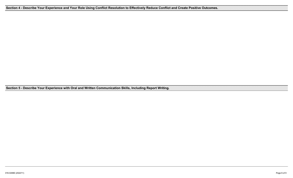 Form 016-0288E Application for Employment Occupational Health and Safety Inspector Construction - Ontario, Canada, Page 6