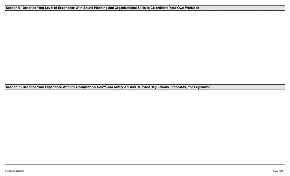 Form 016-0288E Application for Employment Occupational Health and Safety Inspector Construction - Ontario, Canada, Page 7