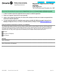 Form 2023E Request for Appointment of Single Arbitrator Under Section 53 - Ontario, Canada
