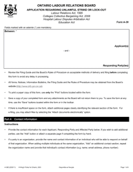 Form A-39 Application Regarding Unlawful Strike or Lock-Out - Ontario, Canada