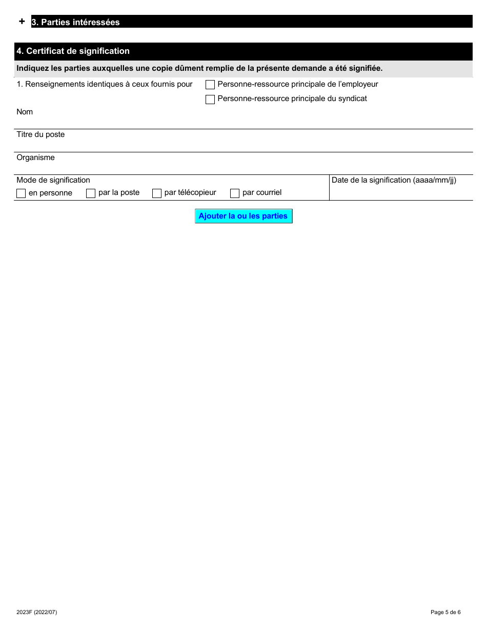 Forme 2023F Demande De Nomination Dun Arbitre Unique - Ontario, Canada (French), Page 5