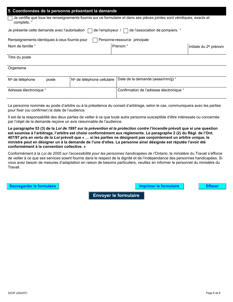 Forme 2023F Demande De Nomination Dun Arbitre Unique - Ontario, Canada (French), Page 6