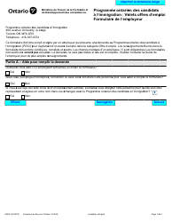 Document preview: Forme 0233F Programme Ontarien DES Candidats a L'immigration: Volets Offres D'emploi Formulaire De L'employeur - Ontario, Canada (French)