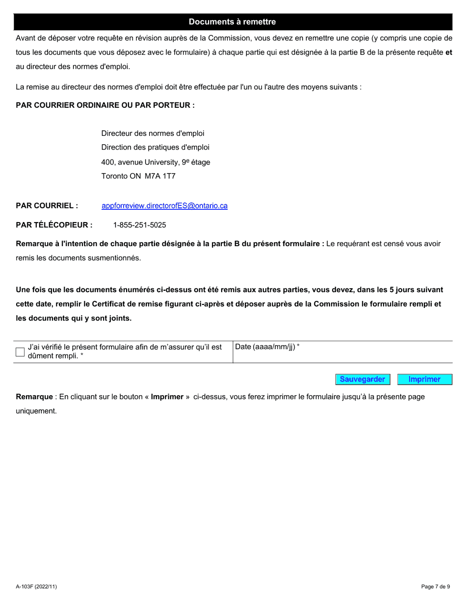 Forme A-103 Requete En Revision - Ontario, Canada (French), Page 7