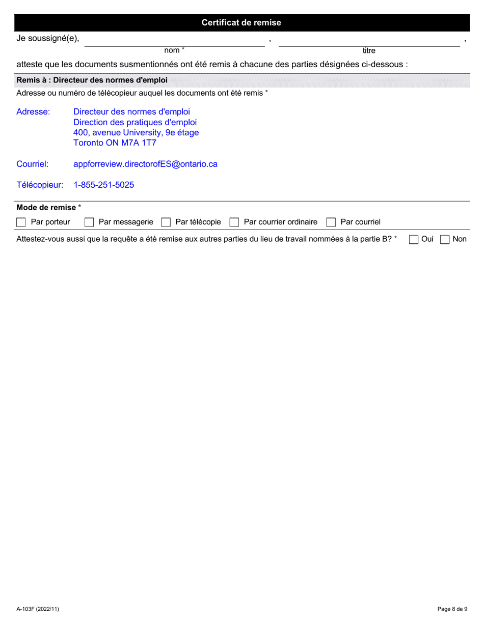 Forme A-103 Requete En Revision - Ontario, Canada (French), Page 8