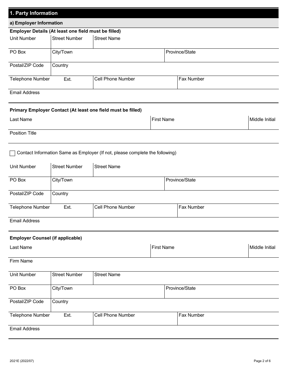 Form 2021E Request for Appointment of Single Arbitrator - Ontario, Canada, Page 2