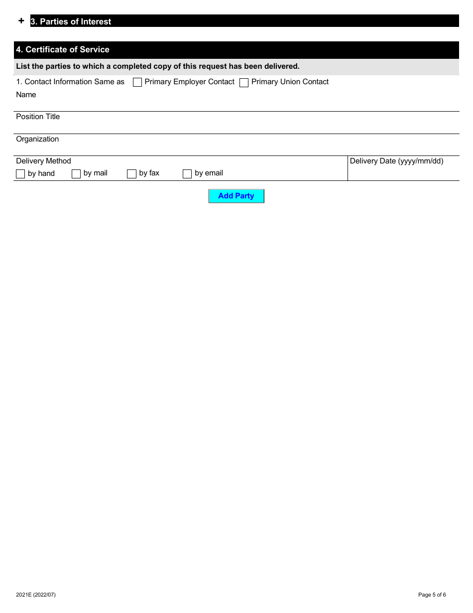 Form 2021E Request for Appointment of Single Arbitrator - Ontario, Canada, Page 5