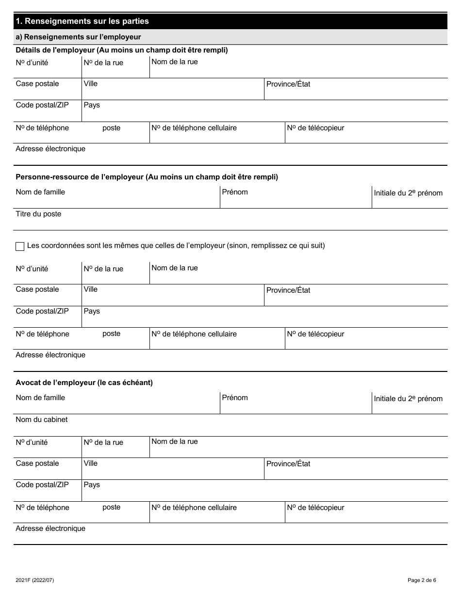 Forme 2021F Demande De Designation Dun Arbitre Unique - Ontario, Canada (French), Page 2