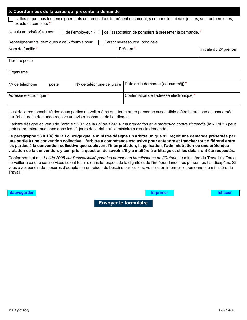 Forme 2021F Demande De Designation Dun Arbitre Unique - Ontario, Canada (French), Page 6
