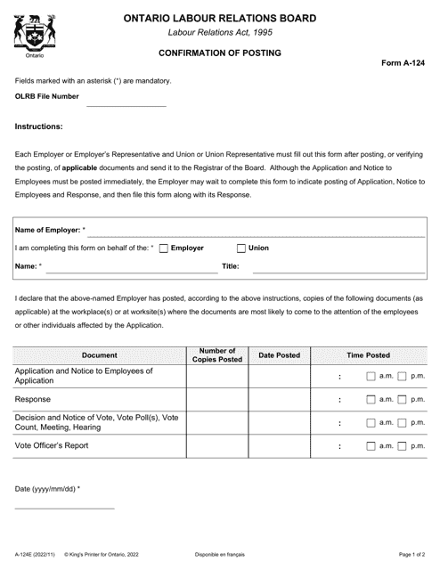 Form A-124 Confirmation of Posting - Ontario, Canada