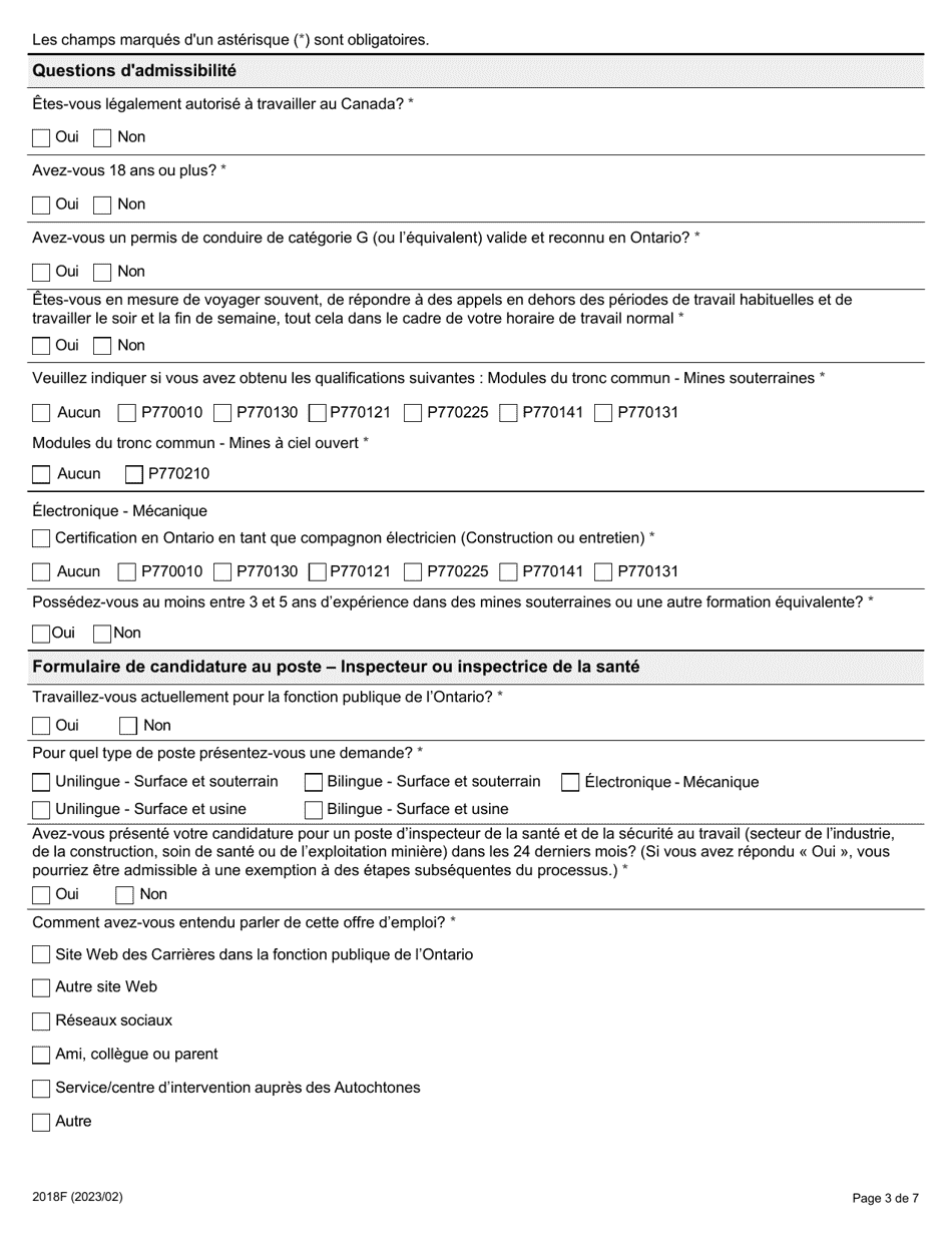 Forme 2018 Demande Demploi Inspecteur De La Sante Et De La Securite Dans Les Mines - Ontario, Canada (French), Page 3