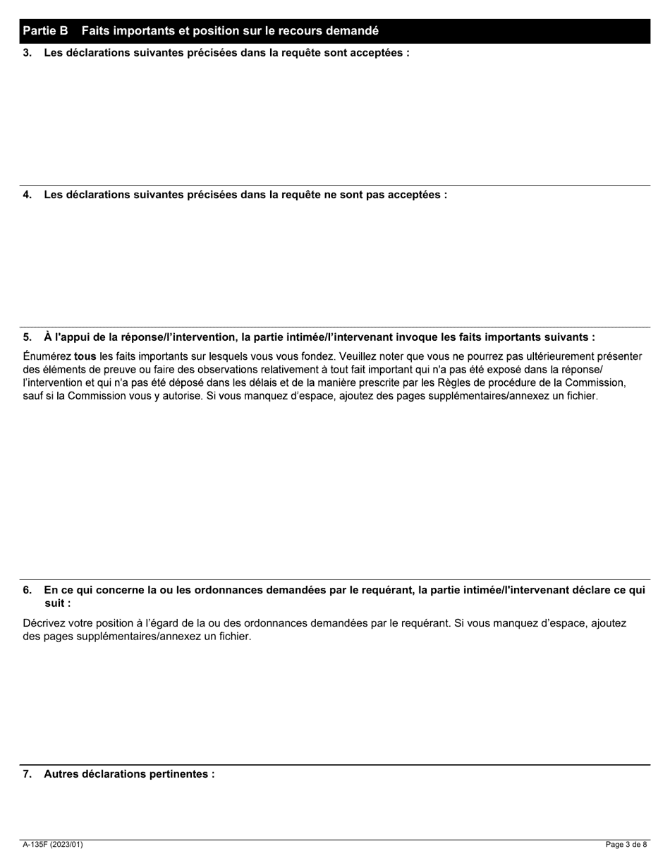 Forme A-135 Reponse / Intervention - Requete En Revision Dun Avis De Contravention - Ontario, Canada (French), Page 3
