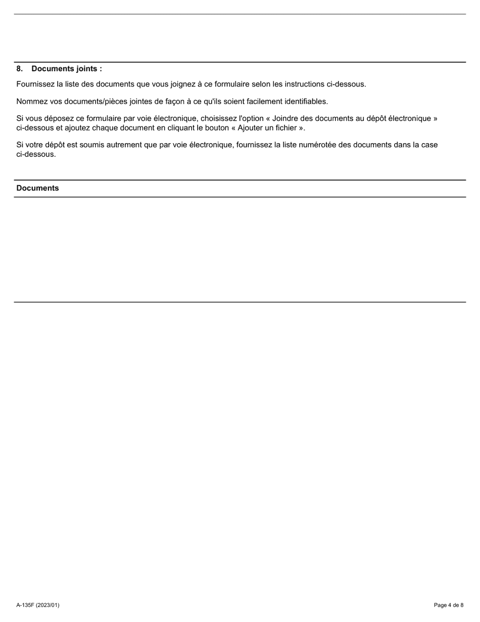 Forme A-135 Reponse / Intervention - Requete En Revision Dun Avis De Contravention - Ontario, Canada (French), Page 4