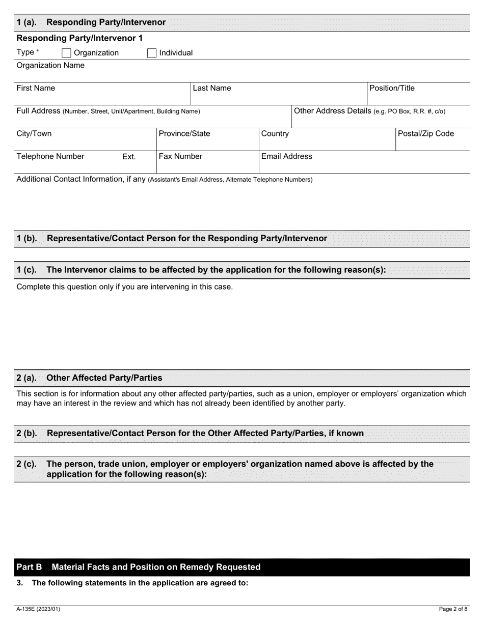 Form A-135 Response / Intervention - Application for Review of a Notice of Contravention - Ontario, Canada, Page 2