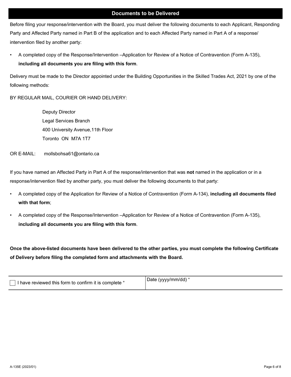 Form A-135 Response / Intervention - Application for Review of a Notice of Contravention - Ontario, Canada, Page 6