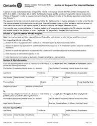 Document preview: Form 0238E Notice of Request for Internal Review - Ontario, Canada