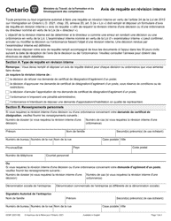 Document preview: Forme 0238F Avis De Requete En Revision Interne - Ontario, Canada (French)