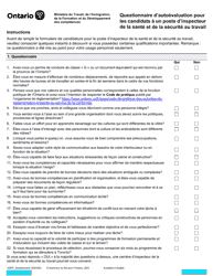 Document preview: Forme 0287F Questionnaire D'autoevaluation Pour Les Candidats a Un Poste D'inspecteur De La Sante Et De La Securite Au Travail - Ontario, Canada (French)