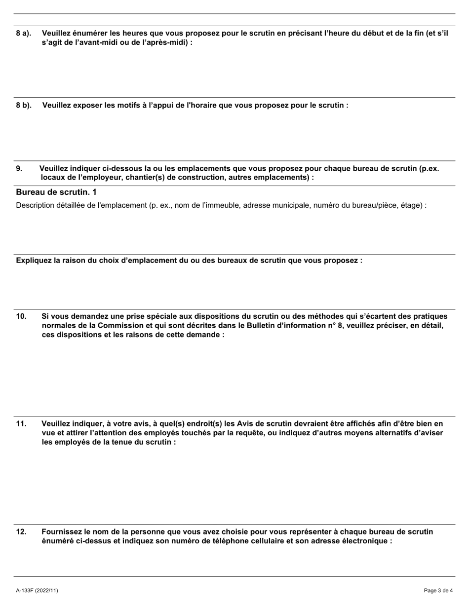 Forme A-133 Dispositions Relatives Au Scrutin Dans Lindustrie De La Construction - Ontario, Canada (French), Page 3
