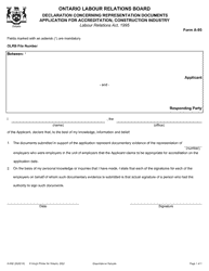 Document preview: Form A-95 Declaration Concerning Representation Documents Application for Accreditation, Construction Industry - Ontario, Canada