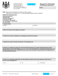 Document preview: Form 0201 Request for Information - Union/Employer Questionnaire - Ontario, Canada