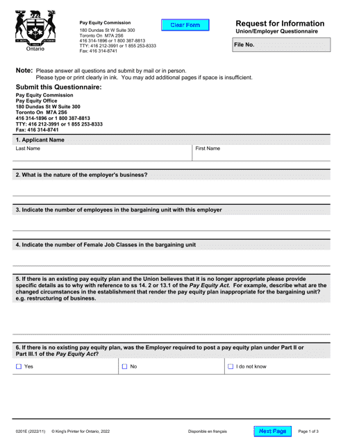 Form 0201  Printable Pdf