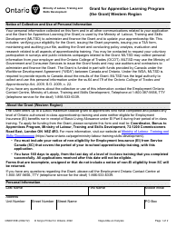 Document preview: Form ON00130E Grant for Apprentice Learning Program (The Grant) Northern Region - Ontario, Canada