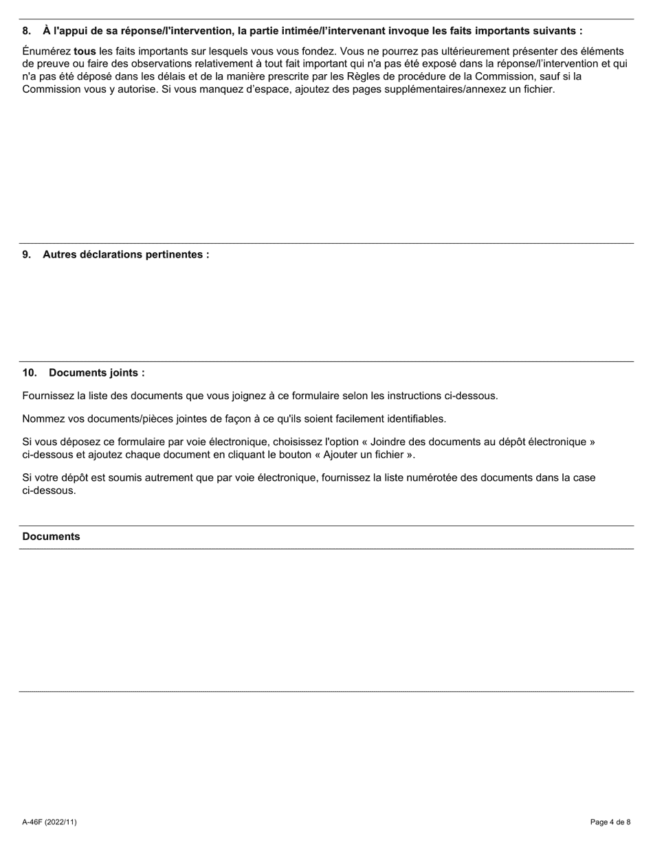 Forme A-46 Reponse / Intervention - Requete Relative Au Defaut De Fournir Letat Financier - Ontario, Canada (French), Page 4