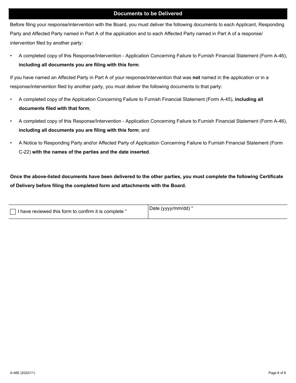 Form A-46 Response / Intervention - Application Concerning Failure to Furnish Financial Statement - Ontario, Canada, Page 6